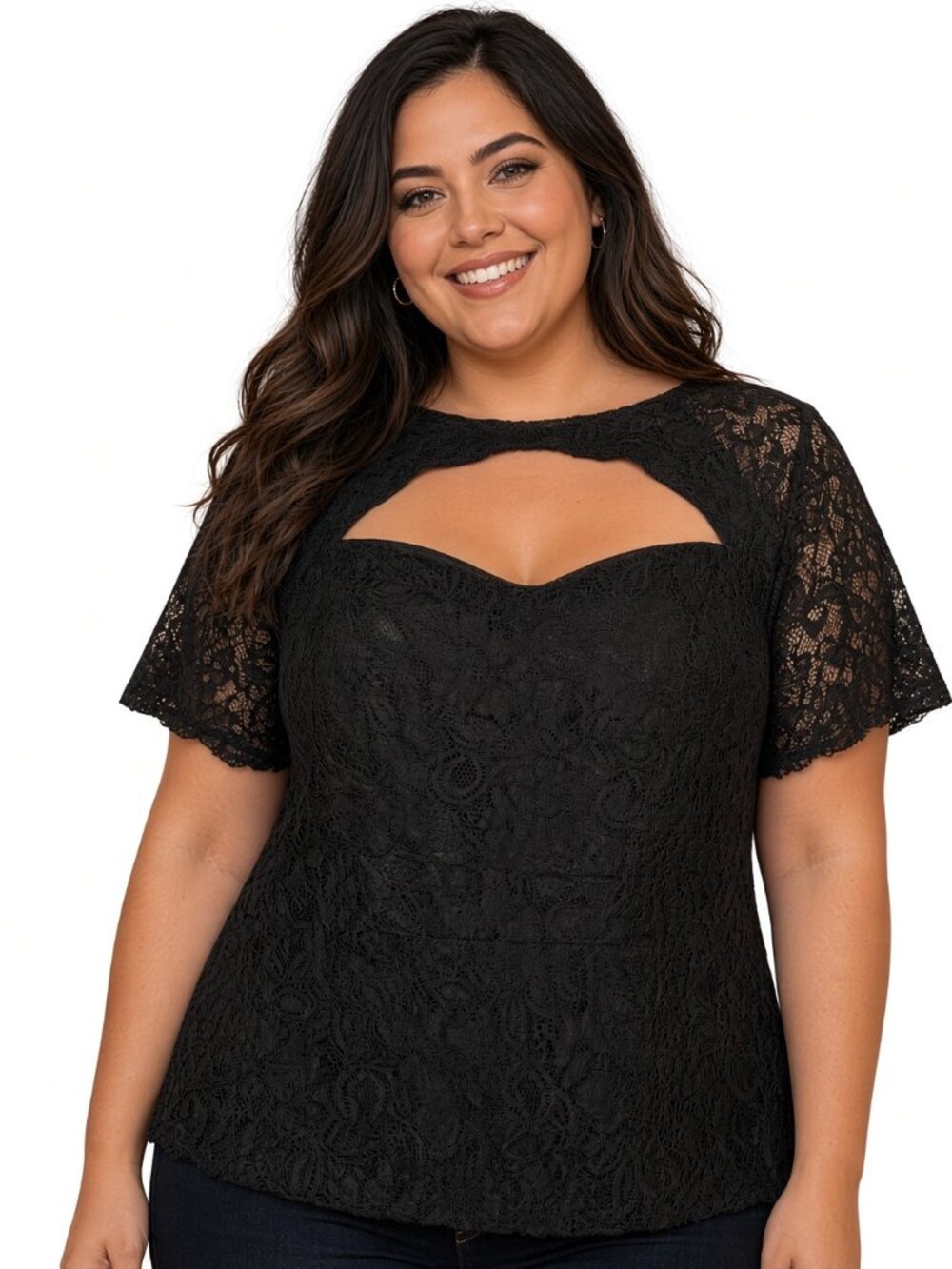 Torrid Black Lace Cutout Flutter Sleeve Top